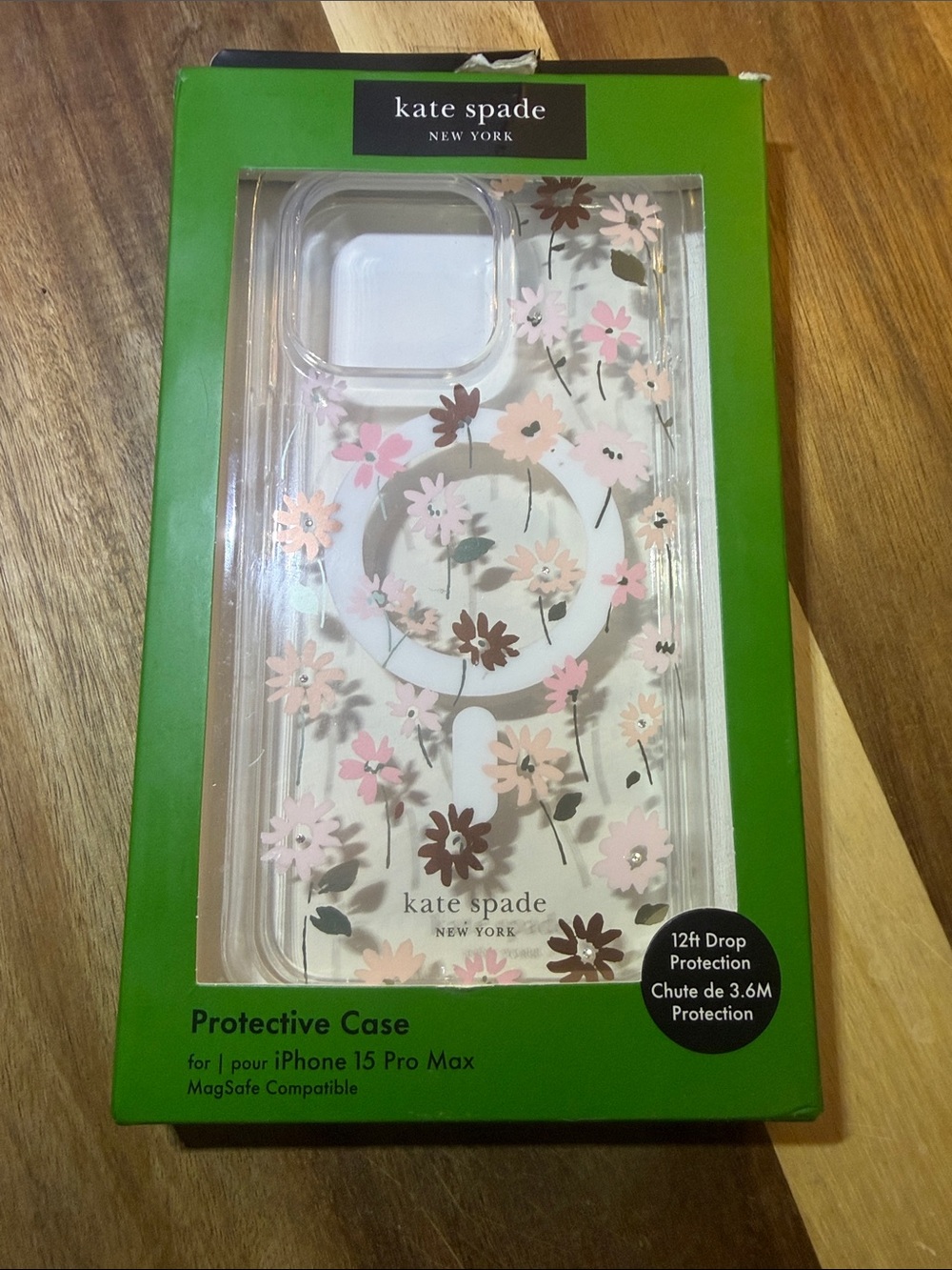 kate spade Clear Floral iPhone 15 Pro Max Case - Pink & Brown Flowers